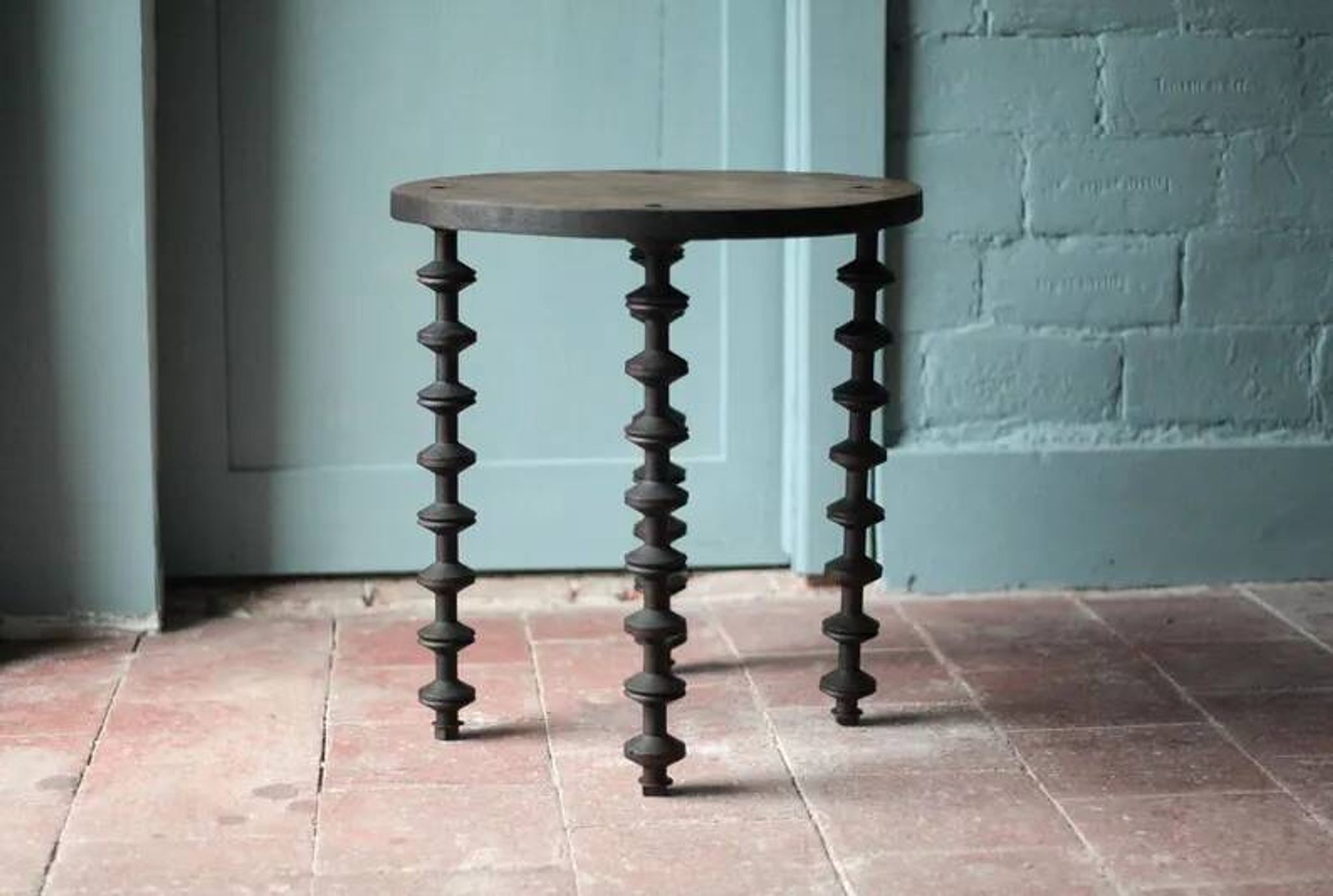 Wooden table with spool legs, coffee table, wooden side table, wooden end table, vintage round table, wooden table.