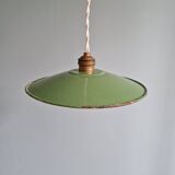 Industrial pendant light in green enamelled sheet metal, 1930s-40s
