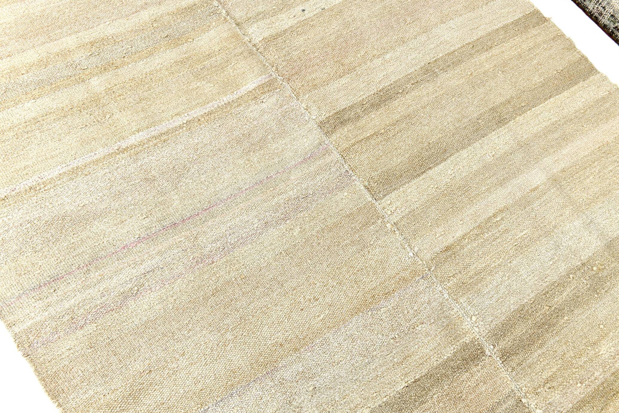 5x8 Beige & Cream Striped Kilim Rug, 160x234Cm