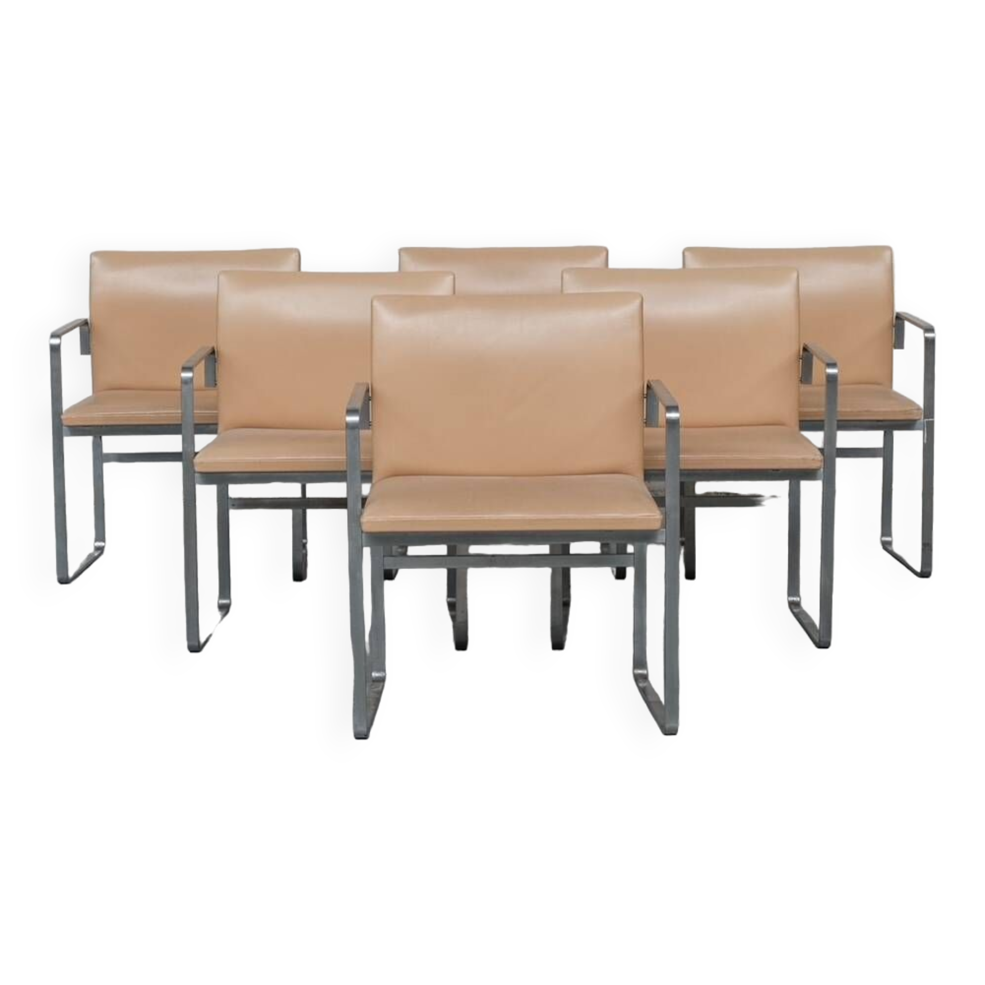 Set of Six Hans J Wegner 'JH811' Mid-Century Steel and Leather Dining Chairs