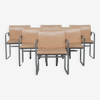 Set of Six Hans J Wegner 'JH811' Mid-Century Steel and Leather Dining Chairs