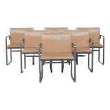 Set of Six Hans J Wegner 'JH811' Mid-Century Steel and Leather Dining Chairs
