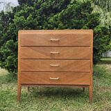 Antique vintage chest of drawers with spindle legs and 4 drawers, 1970s
