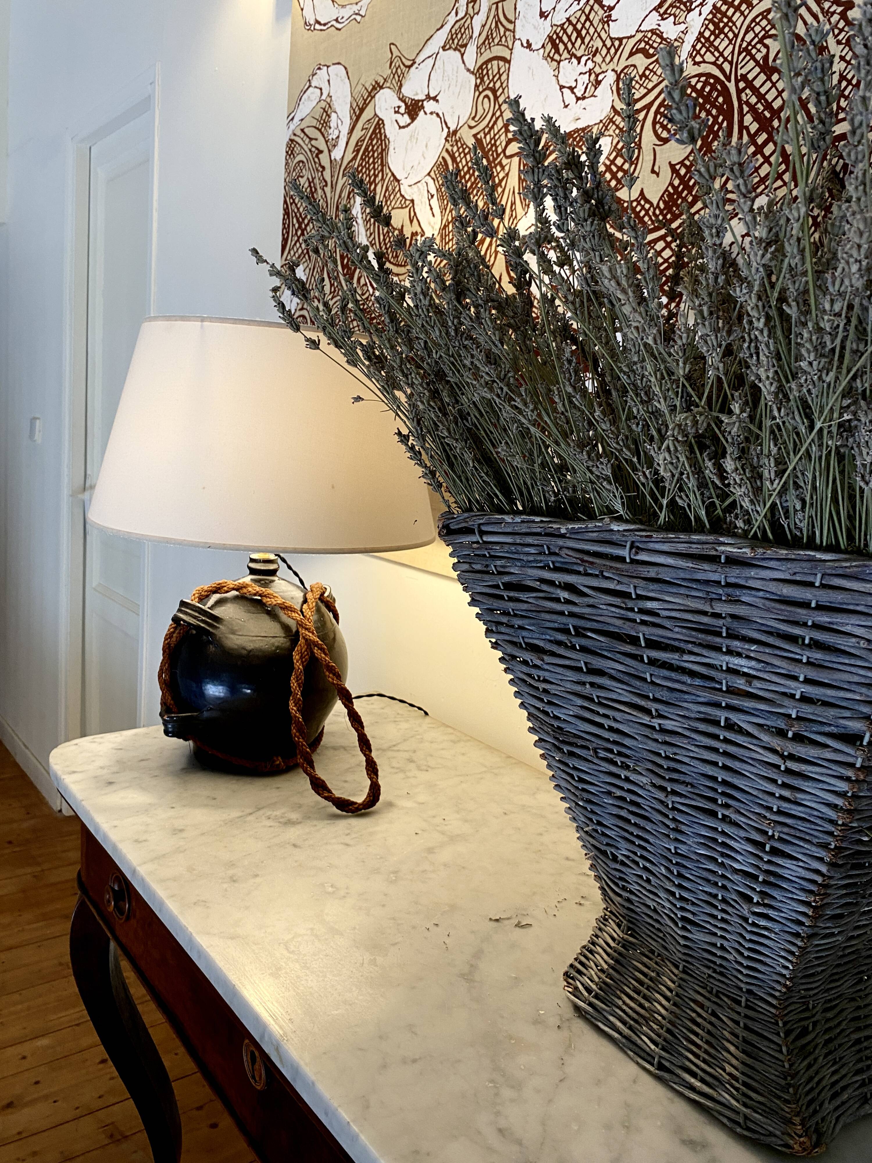 Ceramic lamp, 2M fabric cable, cotton lampshade