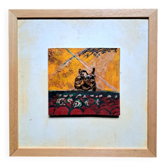 Expressionist painting - oil and wood sculpture by Julien Allègre