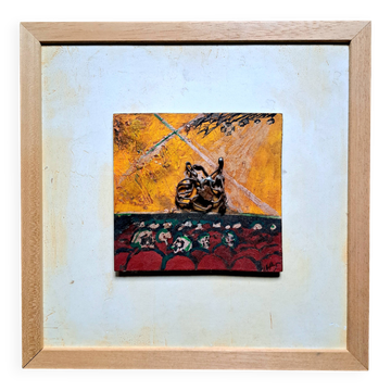 Expressionist painting - oil and wood sculpture by Julien Allègre