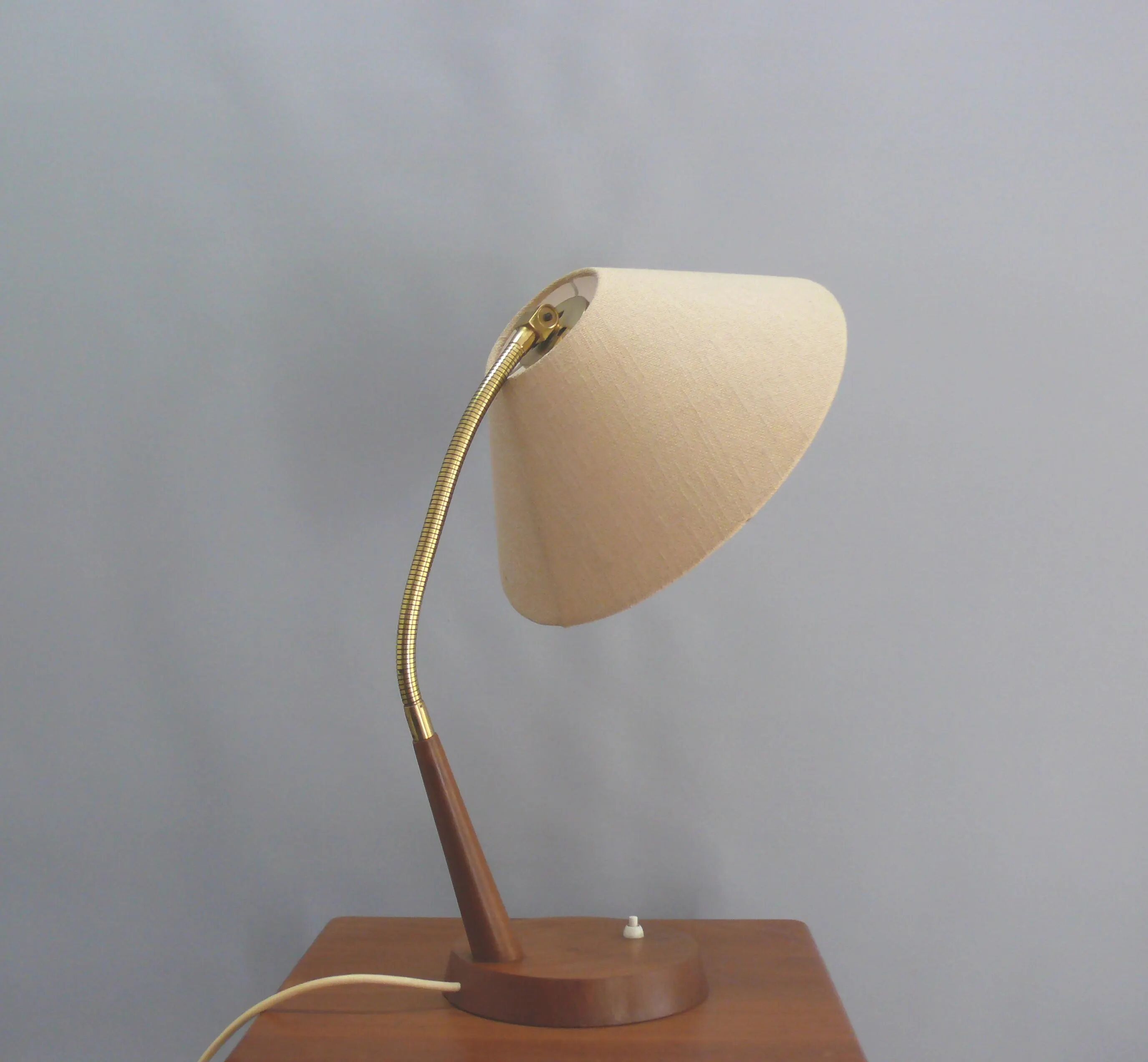 Mid Century Table Lamp by Temde, - Wood, Textile Shade