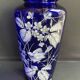 Pair of numbered white enamelled cobalt blue blown glass vases