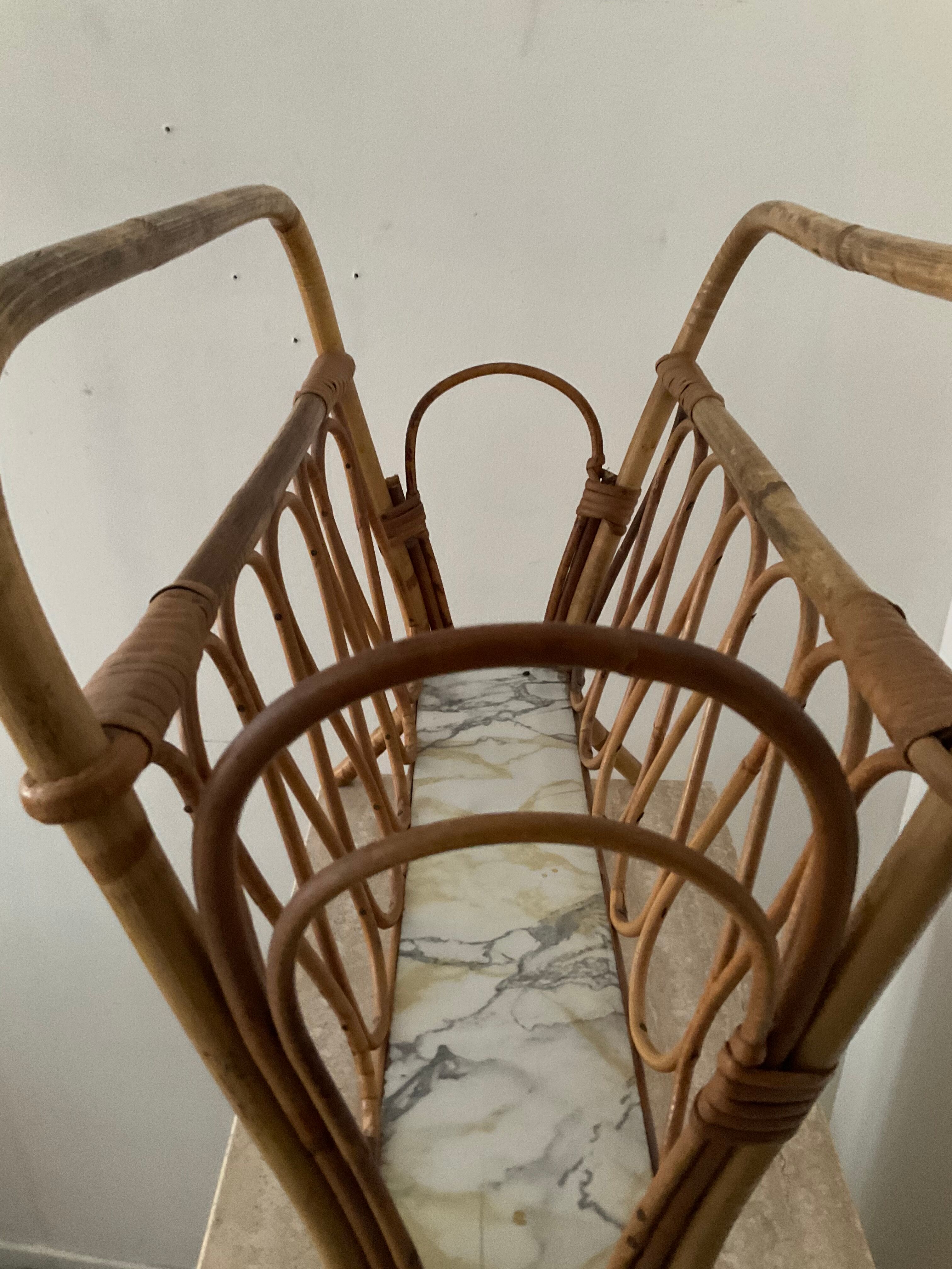 Vintage rattan magazine holder 70s