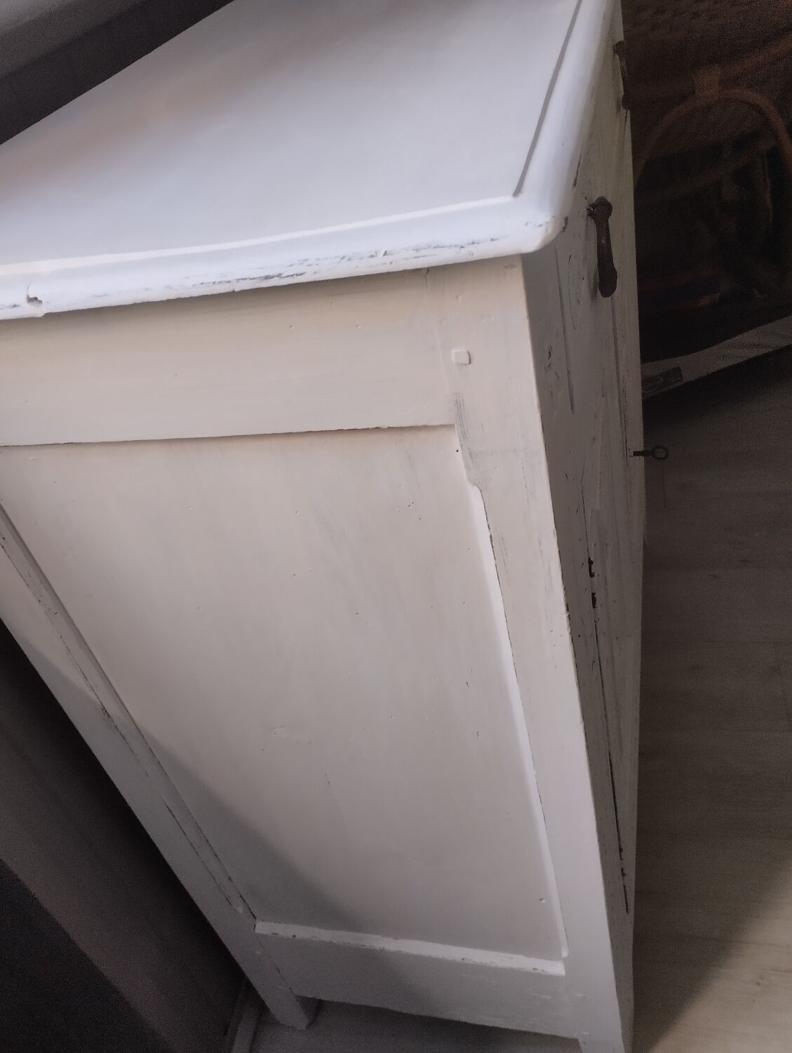 Carved walnut sideboard, white patina