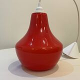 Red Opaline Glass Pendant Light 1970 Space Age Ceiling Lamp Free Form Orange