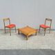 Brutalist square coffee table, solid pine, vintage