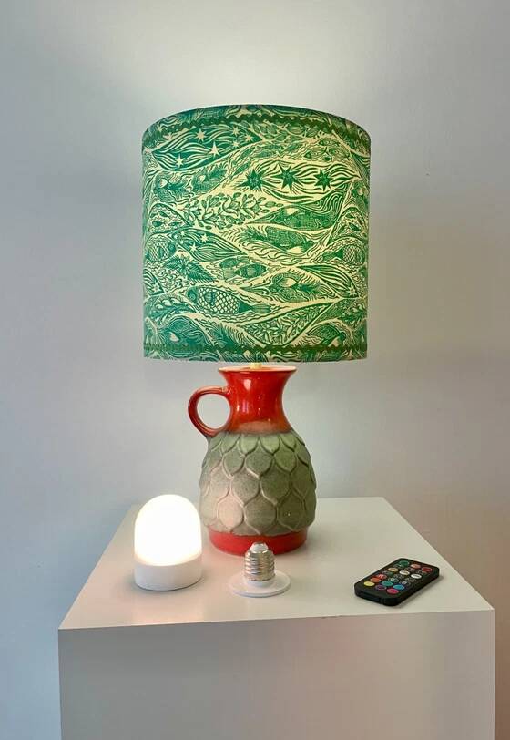 Wireless Jasba table lamp - West German pottery with fish decor | 41 cm