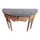 French baroque half-moon wall console with marble and six legs.