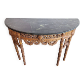 Console murale en demi-lune baroque française avec marbre et six pieds