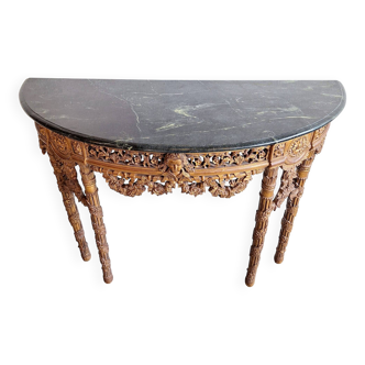 French Baroque Half-Moon Wall Console With Marble And Six Legs