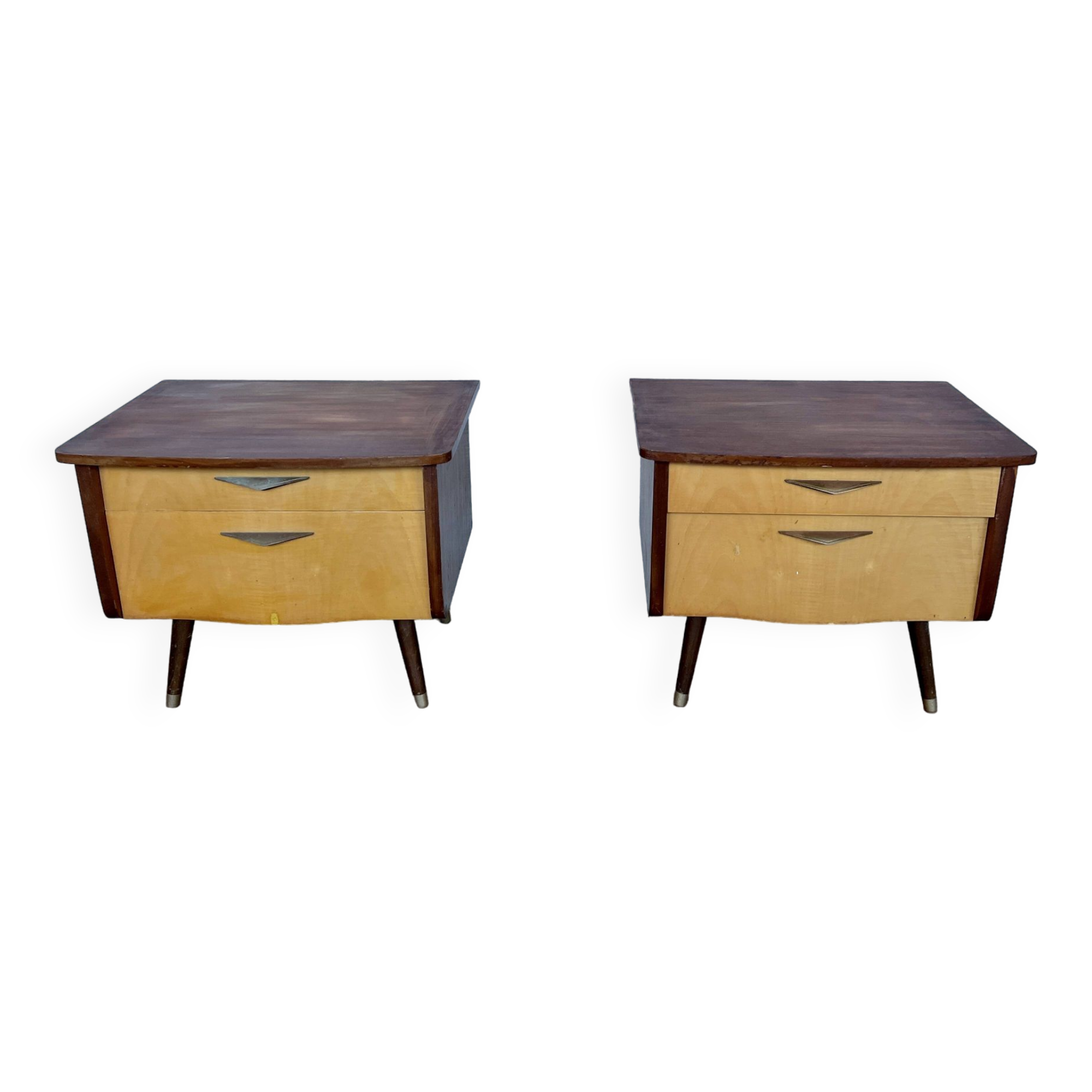 Pair of nightstands vintage bedside table compass legs