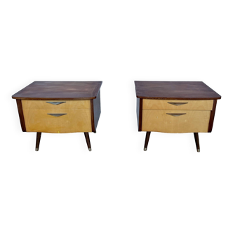 Pair of nightstands vintage bedside table compass legs