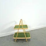 Rattan double tray with green leaf vintage fruit basket