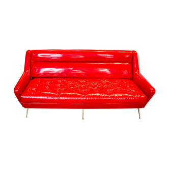 Sofa with red vinyl upholstery, Italy 50s