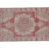 Mid century flatweave large overdyed oriental turkey oushak rug 4'11'' x 7'3''