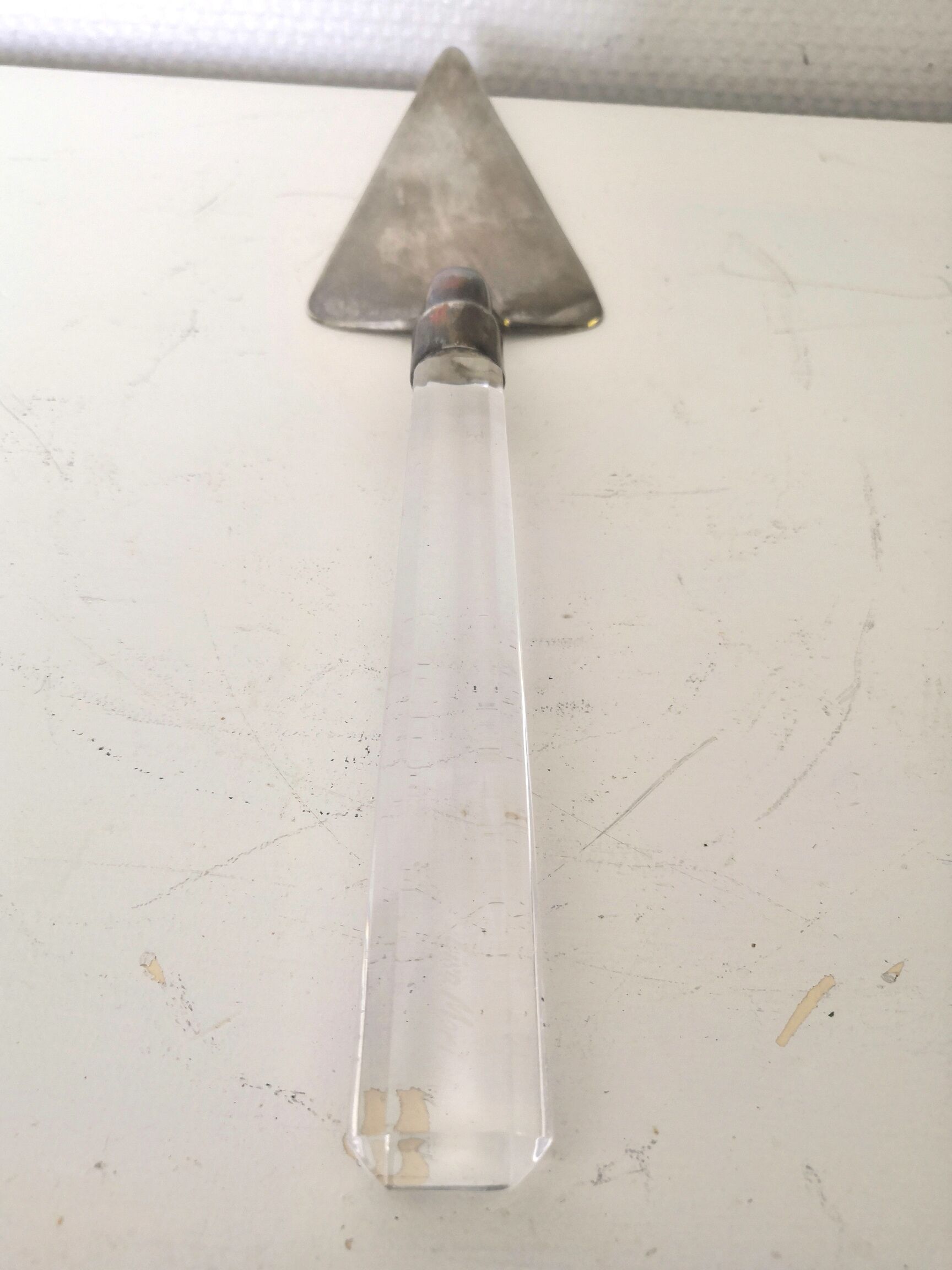 Silver metal pie shovel glass handle Lisa Mori
