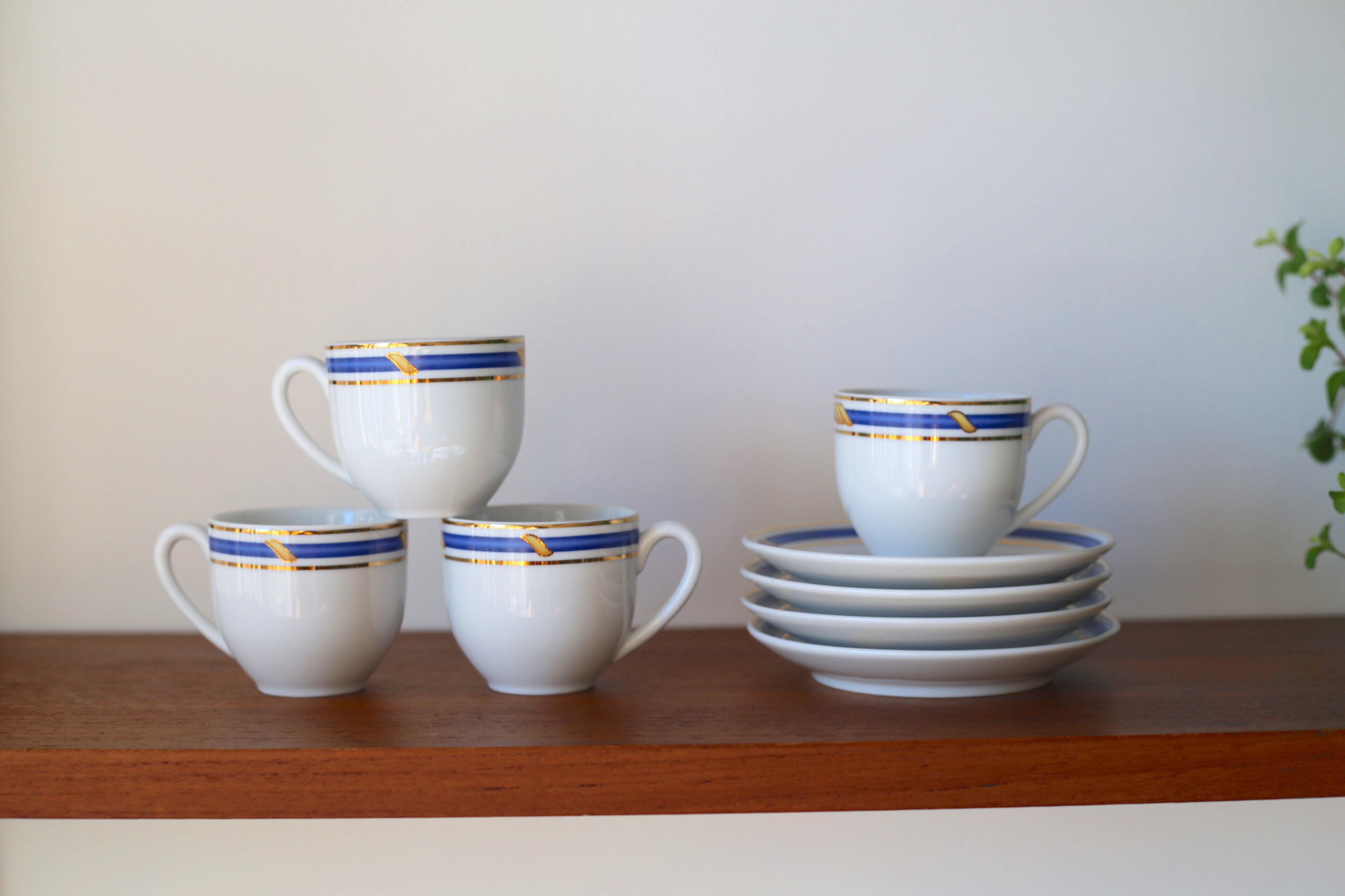 Coffee cups made of fine vintage porcelain blue and gold