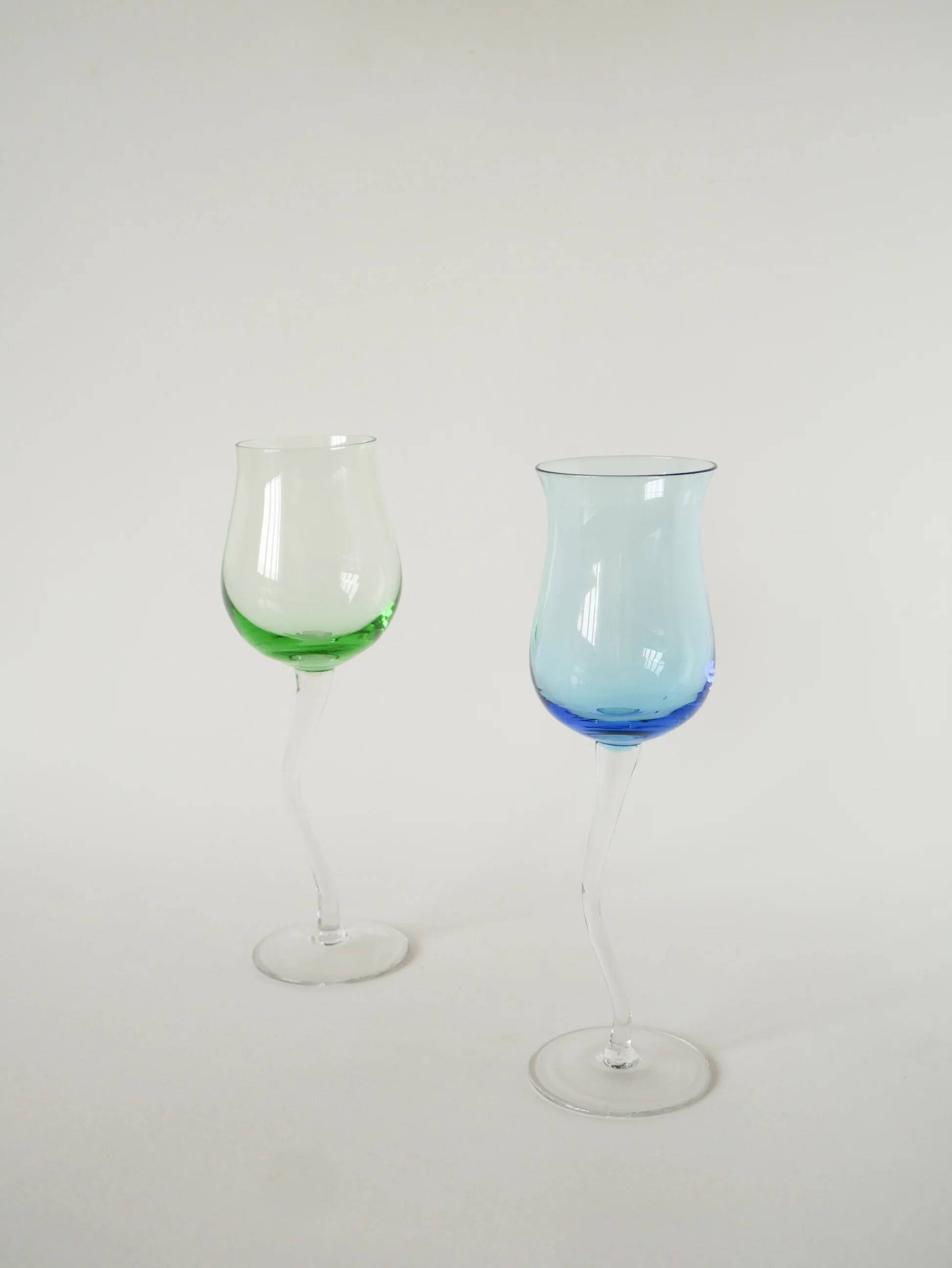 Duo de verres à vin, Curve, bleu et vert, 1980