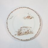 Set of 4 flat plates in Creil and Montereau earthenware model Marine, iron earth - Antique Fre