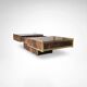 Burl wood and brass metal coffee table with integrated bar by Maison Lancel