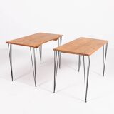 Paire de tables en pin massif et acier noir, Suède 1960