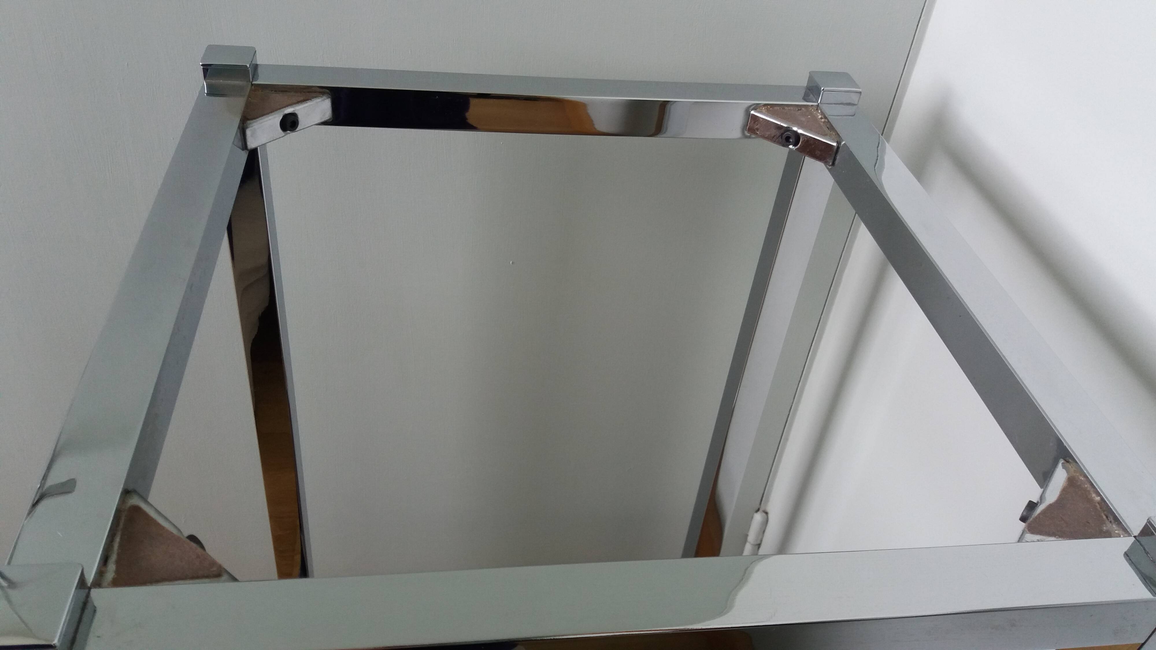 Chrome metal and smoked glass console