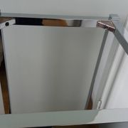 Chrome metal and smoked glass console