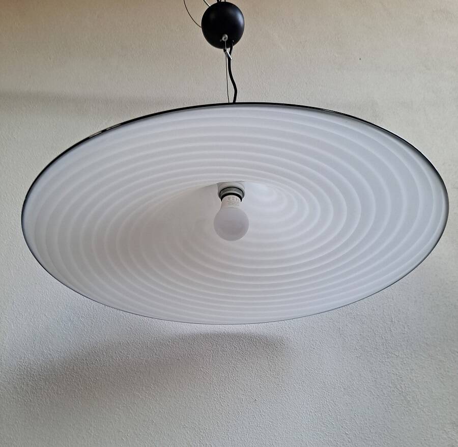 Vintage very large murano white swirl ceiling light black rim
