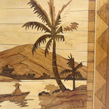 African Midcentury coffee table in inlaid wood, circa 1960