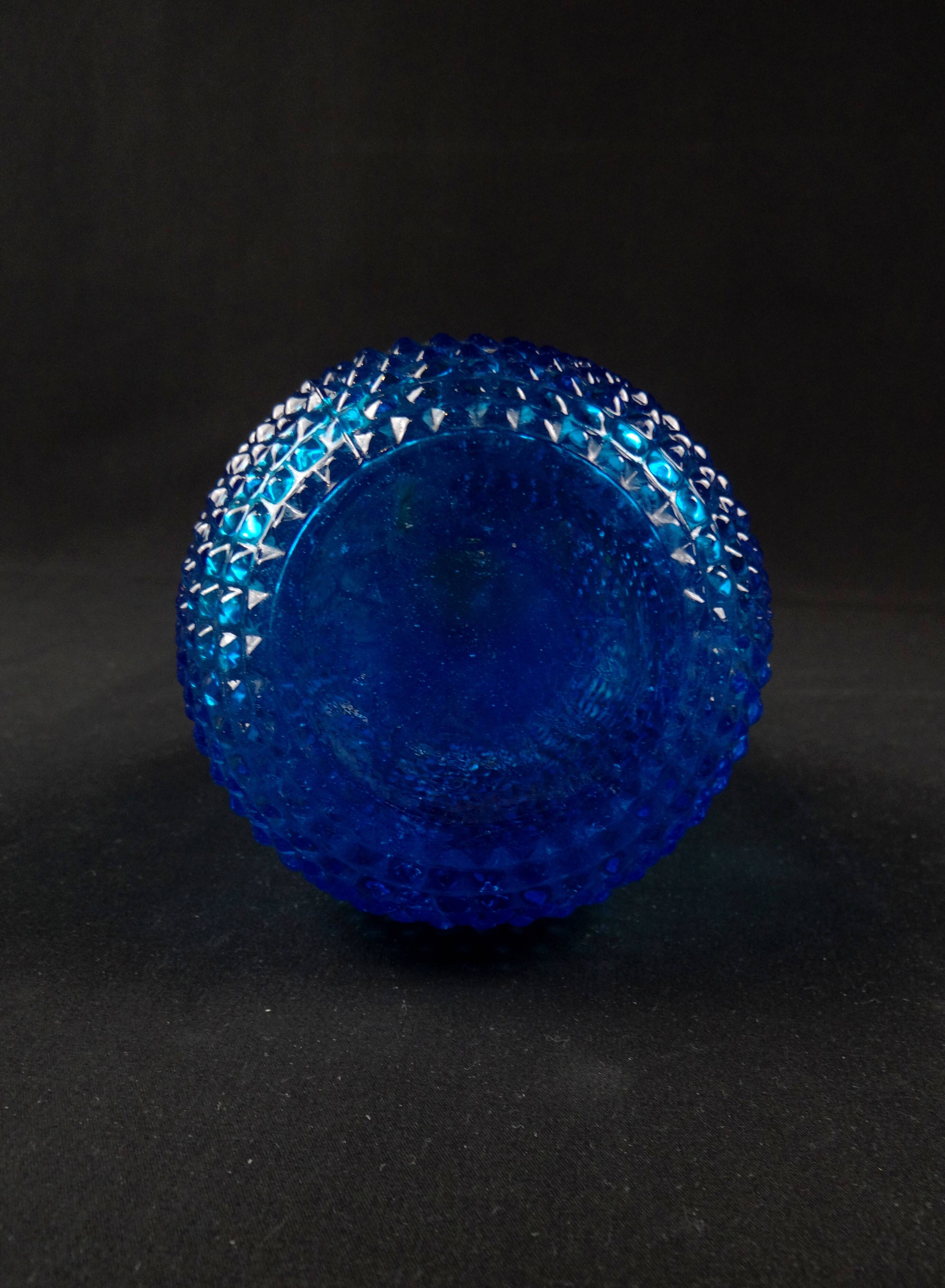 Vintage 1970s Empoli pressed blue molded glass carafe/bottle