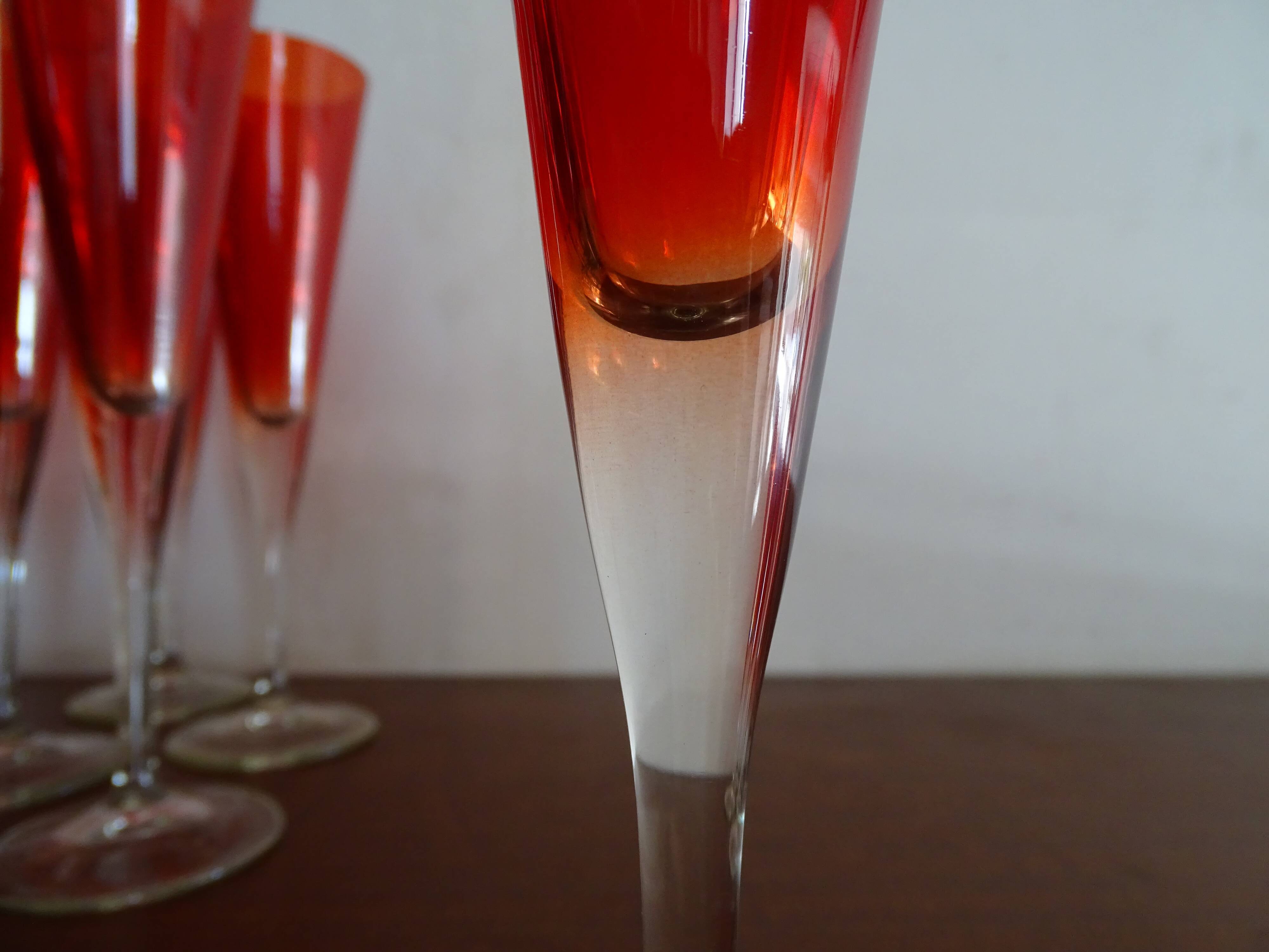 10 vintage champagne flutes in ruby red glass