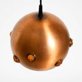 Original 1960s solid copper pendant lamp with orange synthetic glass stones