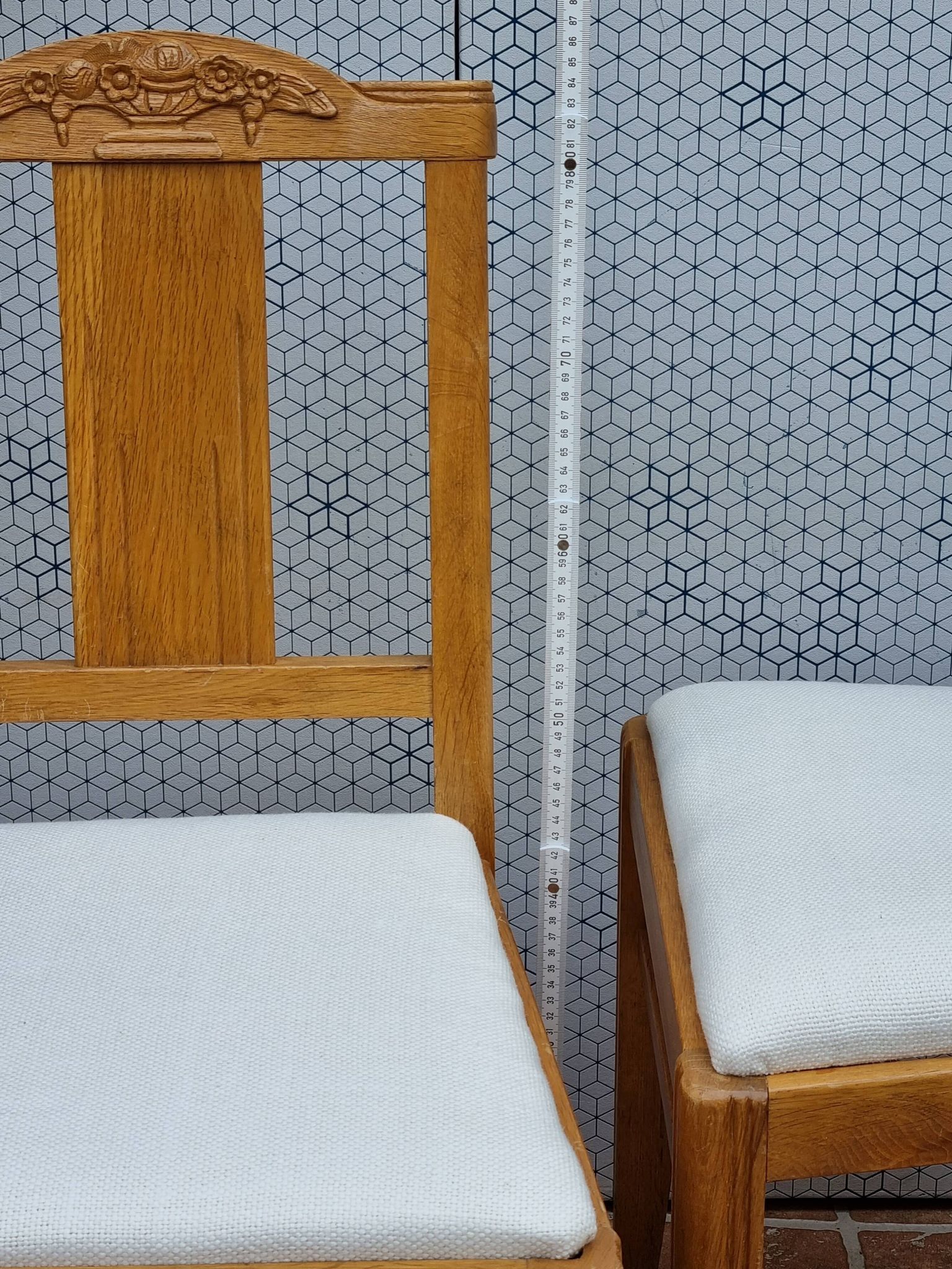 Set of 6 oak chairs, refurbished, Art Deco style, vintage, France