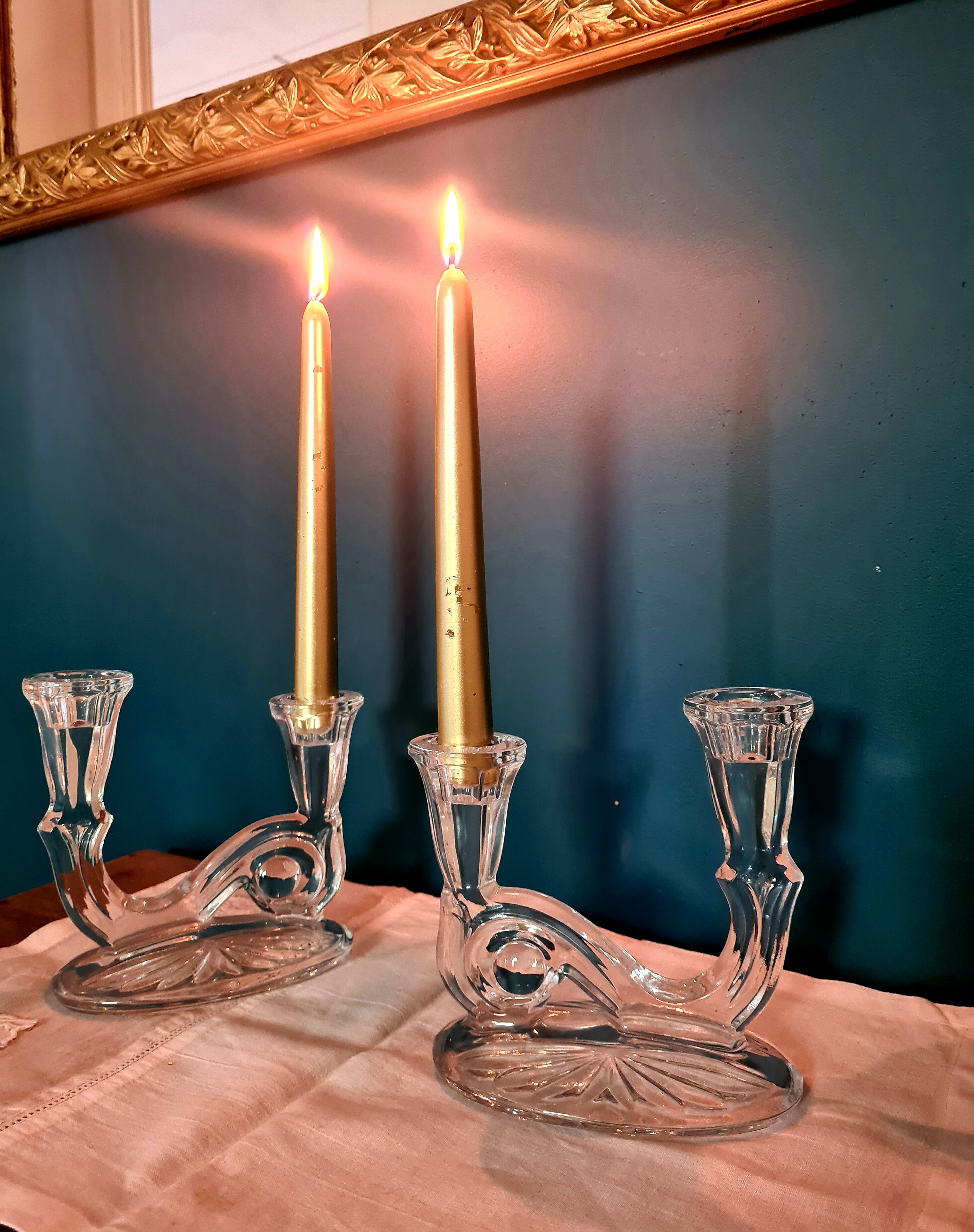 Paire de bougeoirs verre vintage