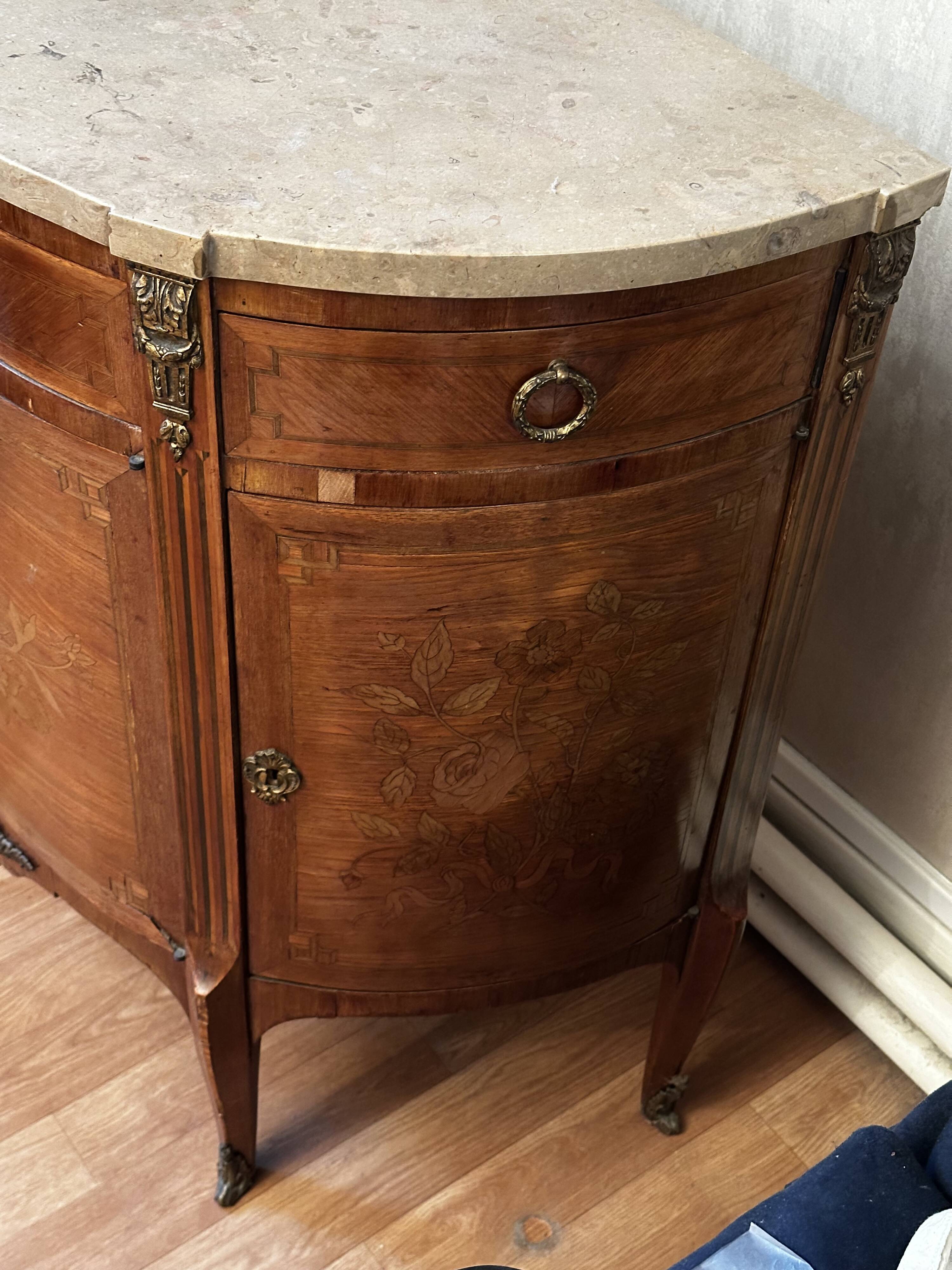 Louis XVI Style Half-Moon Chest of Drawers with Marquetry