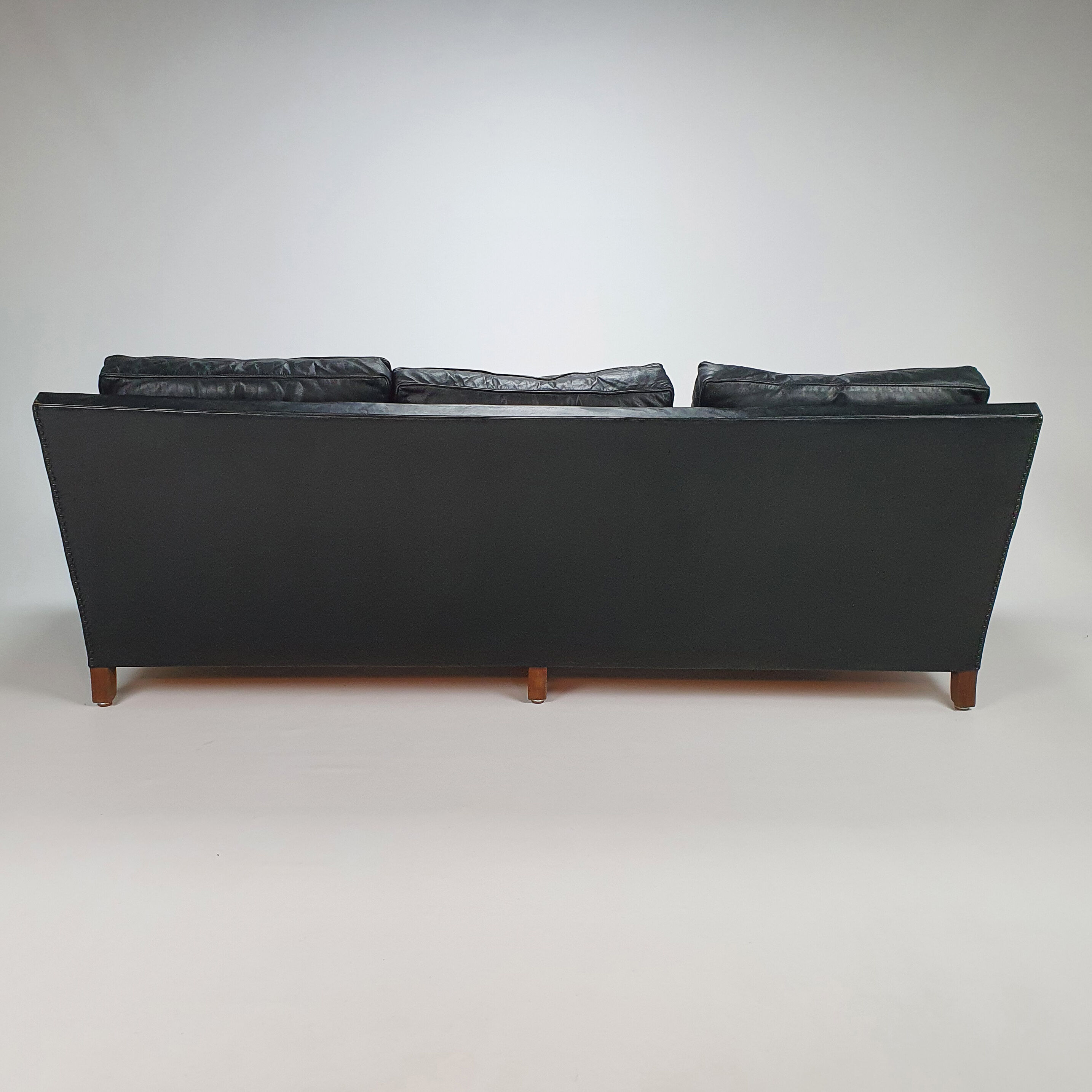 Mid century black leather scandinavian 3 seats sofa, 1950