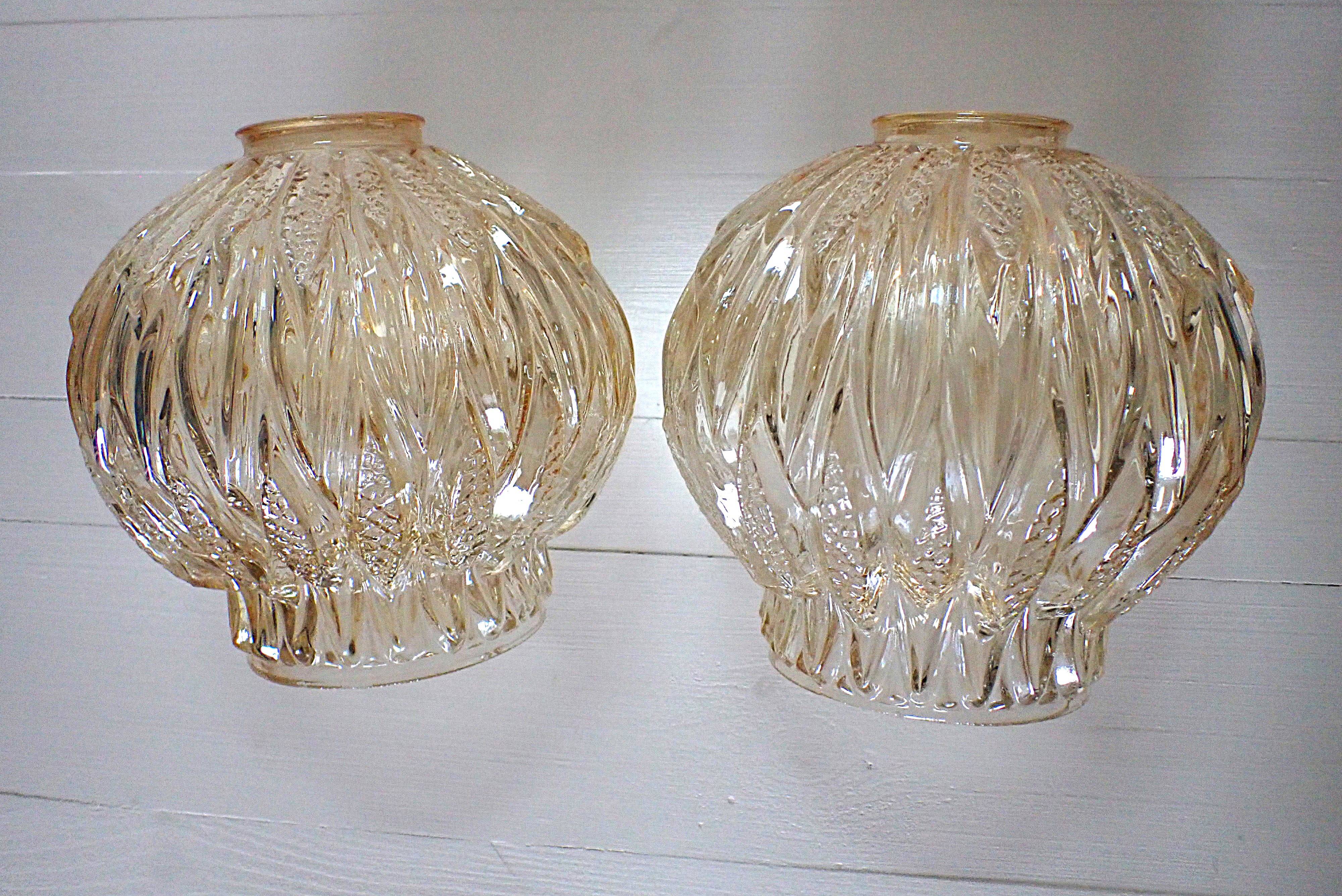 Pair of vintage globes for lighting - amber glass