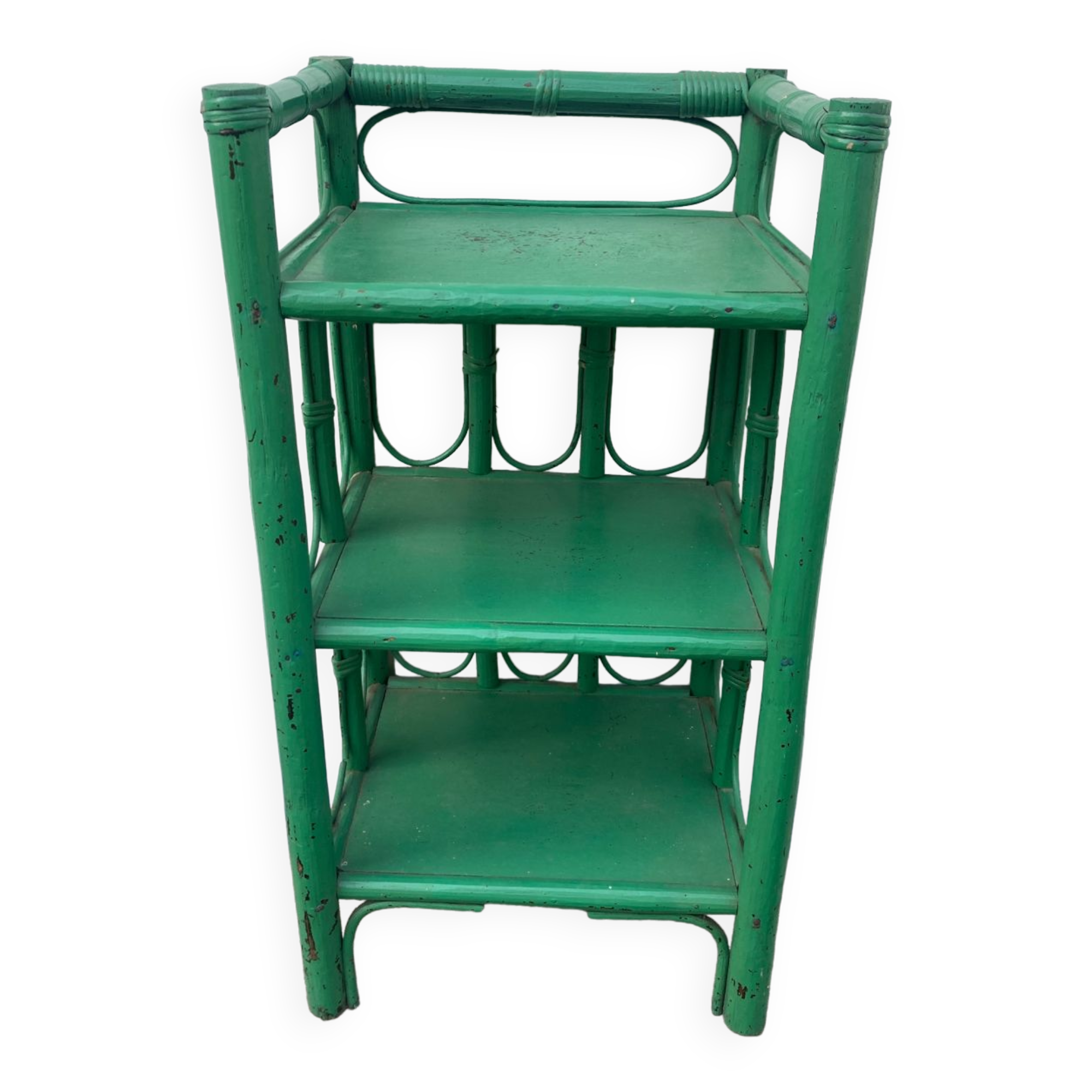 Vintage green rattan bedside table