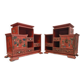 Antique bedside tables in lacquer with hand-painted decorations.