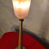 Bronze tulip lamp glass paste signed d'Eross