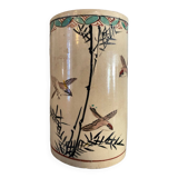 Roller Vase Brush pot with ceramic bird motifs Signed China