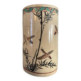 Vase Rouleau Pot à pinceaux motifs aux oiseaux céramique Signé Chine