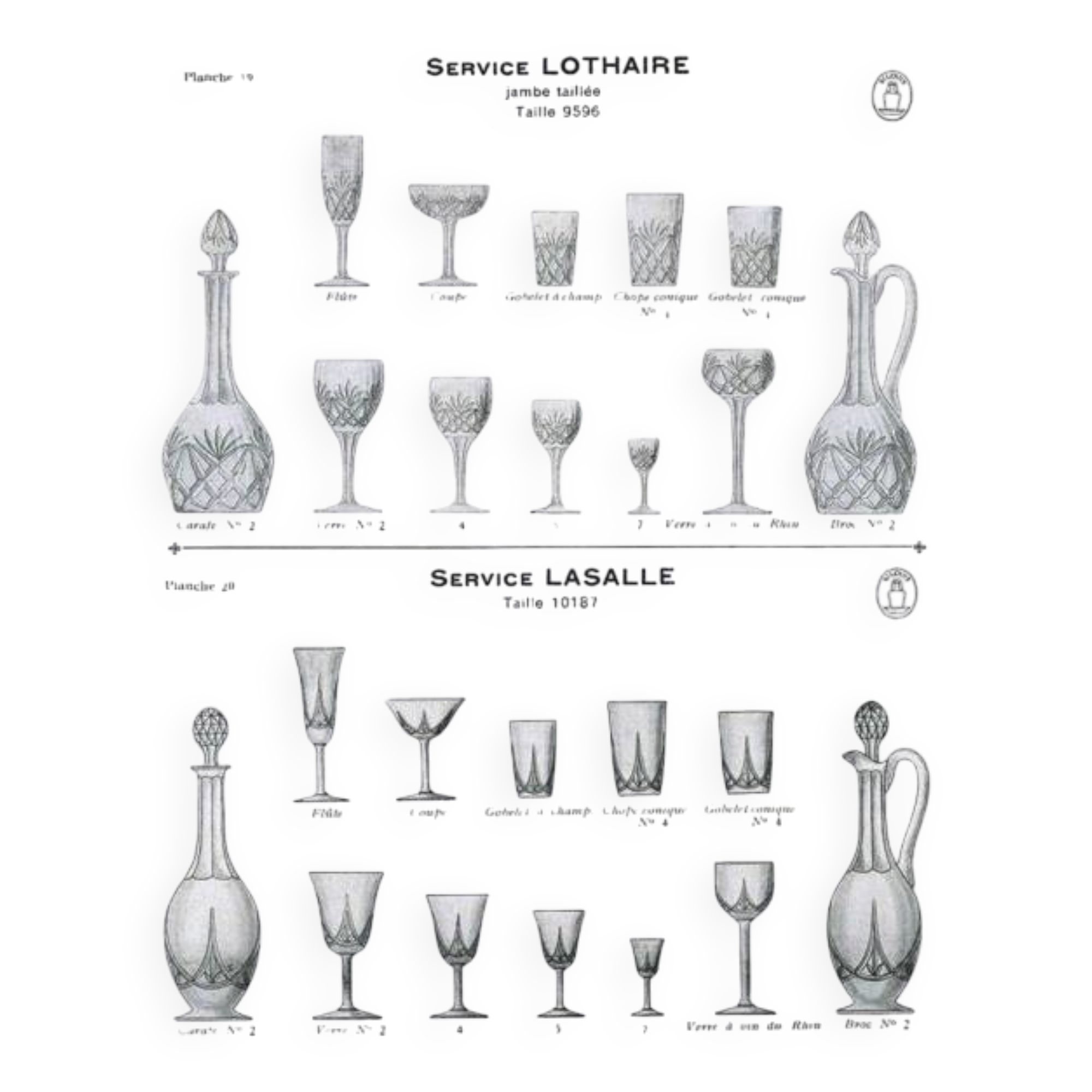 Saint-louis set of 2 antique lasalle cut crystal carafes 1930