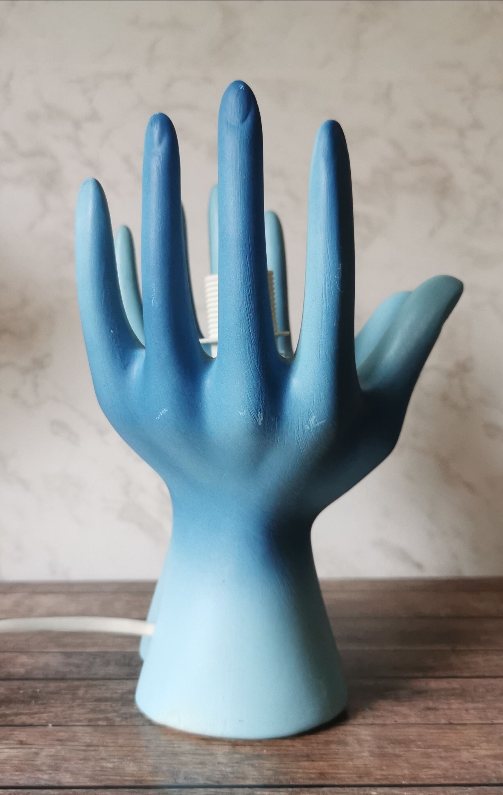 Blue ceramic hand lamp